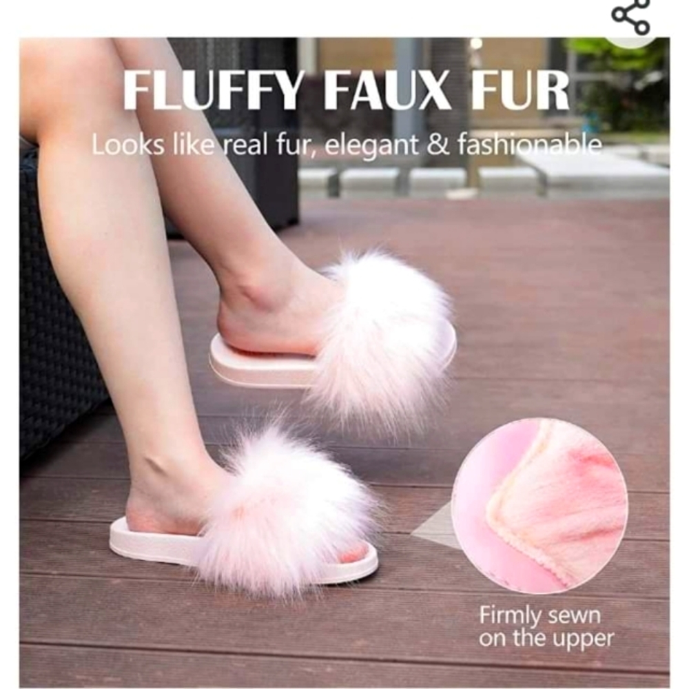 Fuzzy Faux Fur Slides Size 10